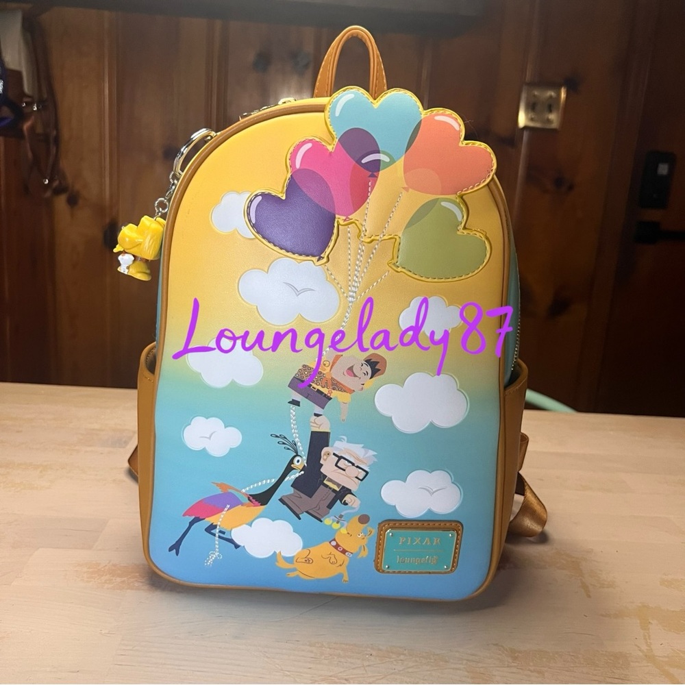 Loungefly Up Rainbow Hearts Mini Backpack with Dug Keychain